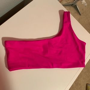 bright pink one shoulder bikini top